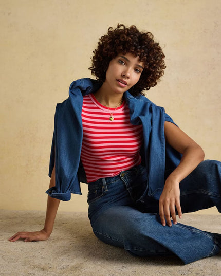 Sophie Striped Fitted Top - Red & Pink