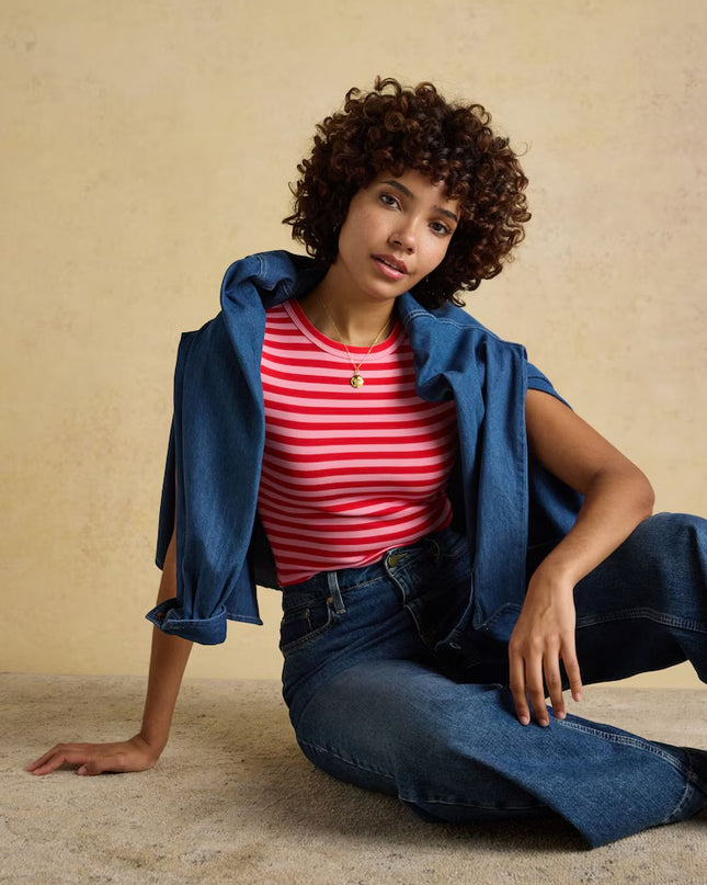 Sophie Striped Fitted Top - Red & Pink