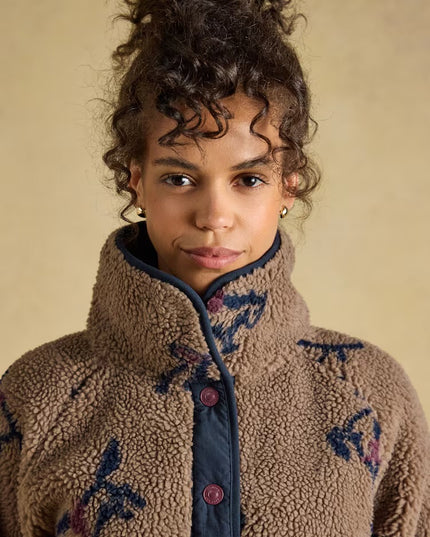 Joules Horse Print Borg Fleece Jacket - Mink Brown