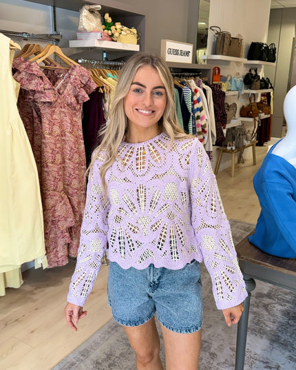 Crochet Knit Sweater - Lilac