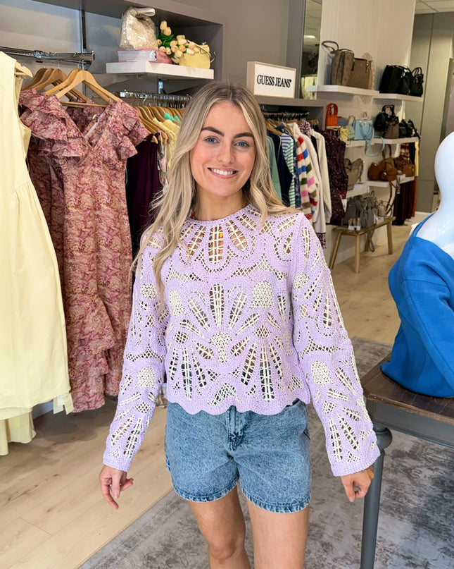 Crochet Knit Sweater - Lilac