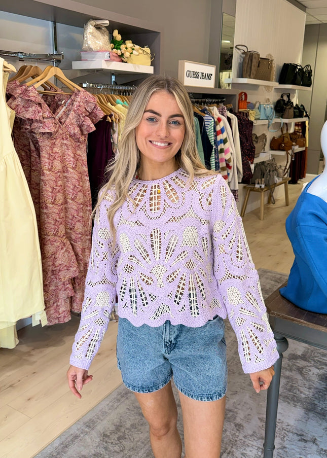 Crochet Knit Sweater - Lilac