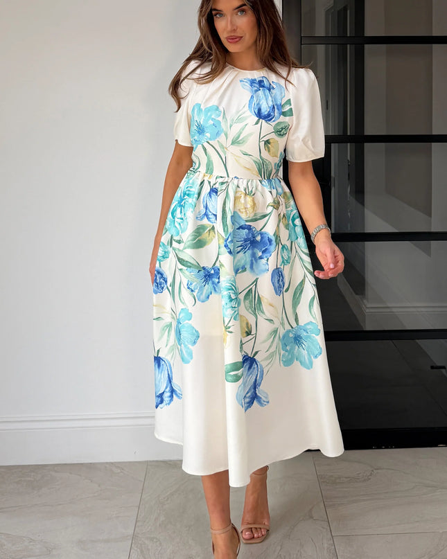Janet Floral Midi Dress - Blue