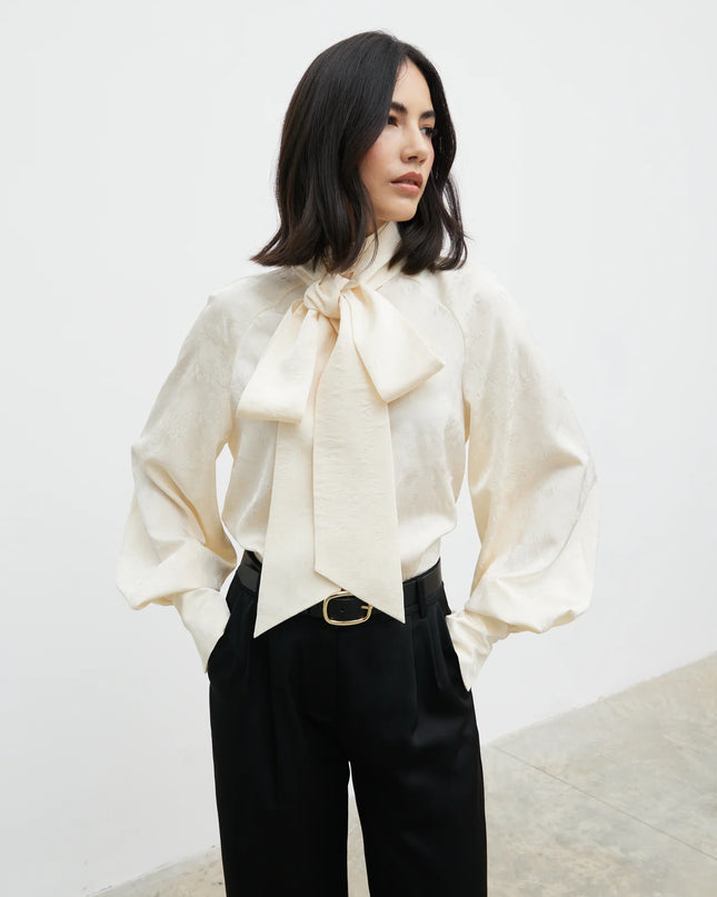 Kesia Jacquard Bow Blouse - Cream