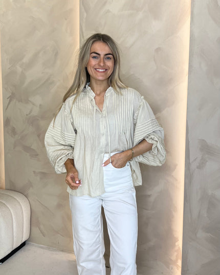Balloon Sleeve Blouse - Beige