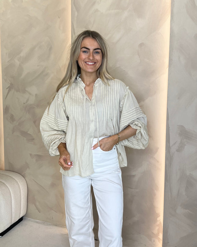 Balloon Sleeve Blouse - Beige