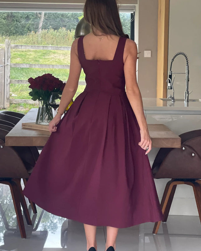 Nesta Boat Neck Skater Midi Dress- Berry