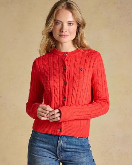 Joules Cable Knit Button Up Cardigan - Red