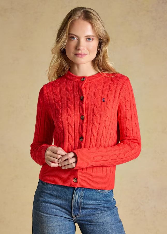 Joules Cable Knit Button Up Cardigan - Red