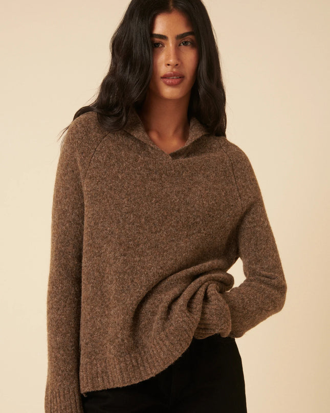 Sailor Collar Relaxed Jumper - Brown