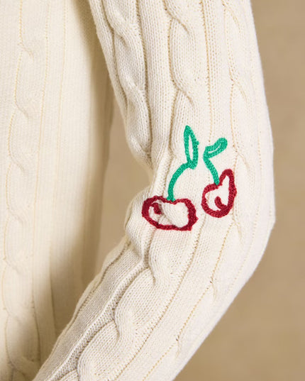 Embroidered Cable Knit Jumper - Cream