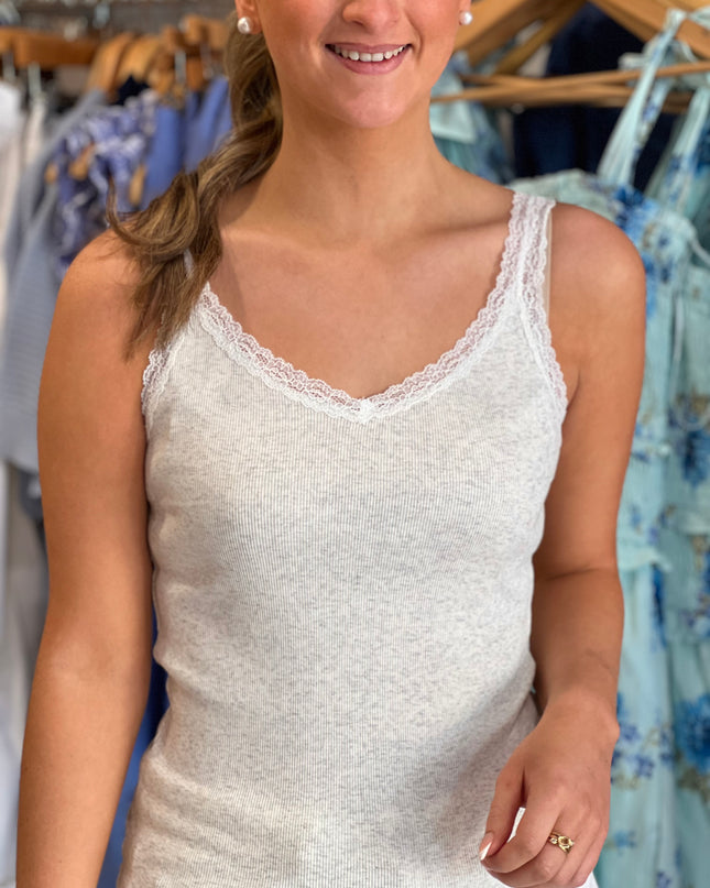 Lace Trim Ribbed Vest - Grey