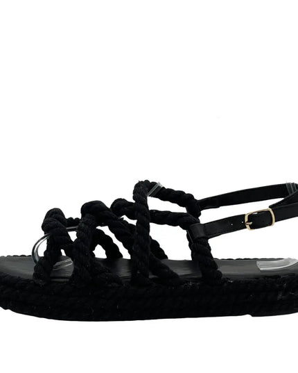 Kirsty Strappy Rope Sandal - Black