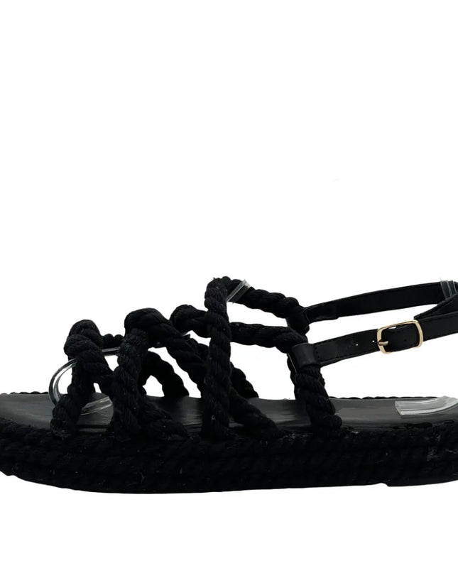 Kirsty Strappy Rope Sandal - Black