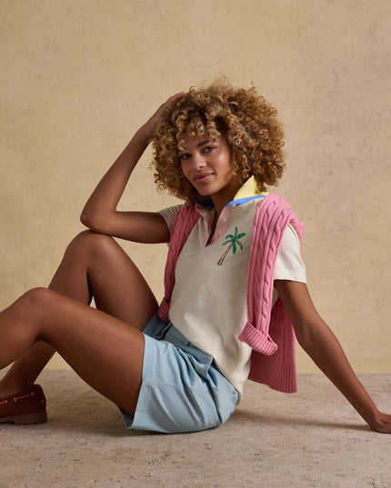Tallie Embroidered Collared Top - Cream