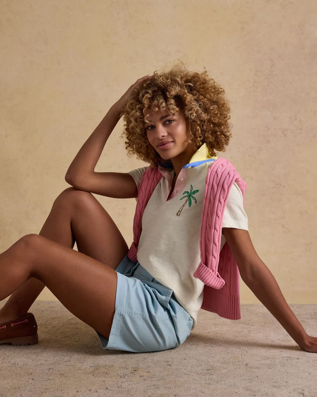 Tallie Embroidered Collared Top - Cream