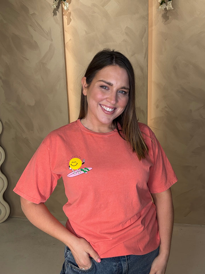 Wave Graphic T-Shirt - Coral