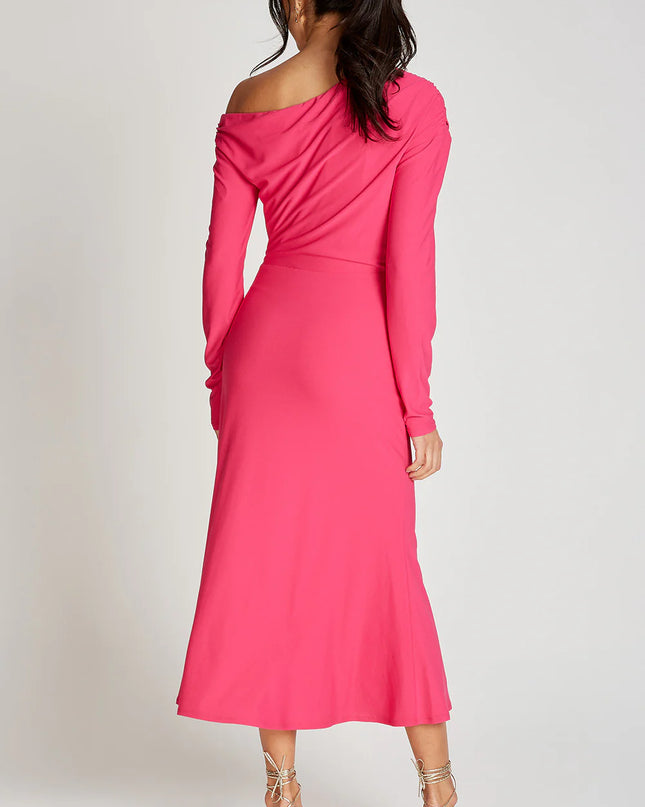 Asymmetric Neckline Midaxi Dress - Pink