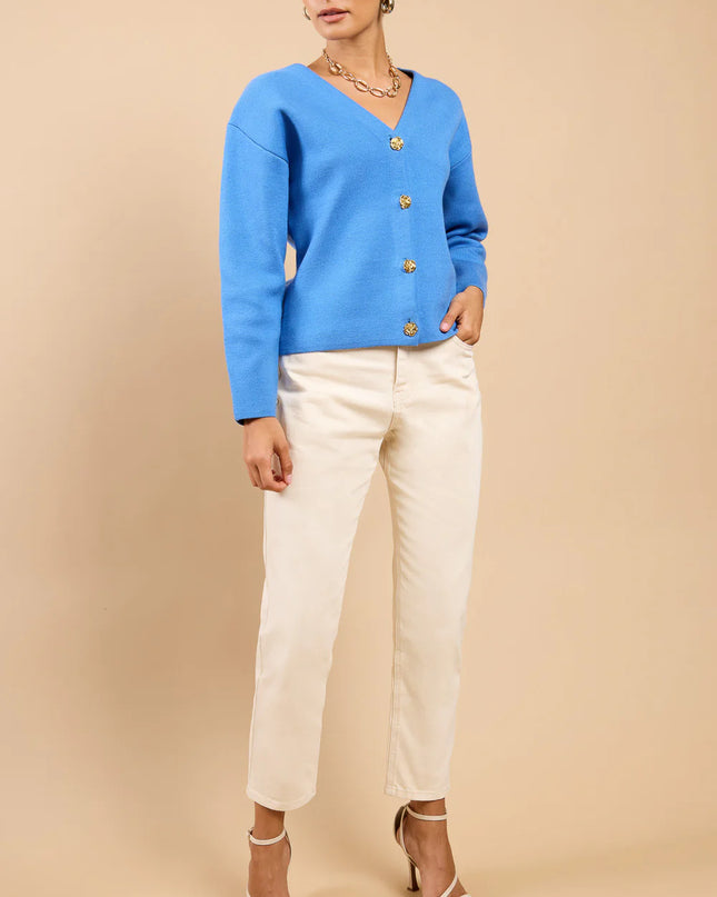 Yvaine Blue Button Detail Knit Cardigan 
