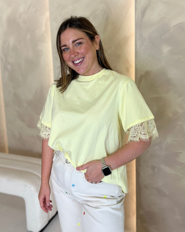 Lace Back Insert T-Shirt - Yellow