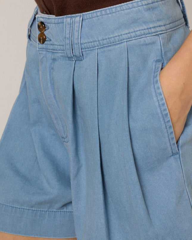 Albie Pleated High Waist Short - Light Blue