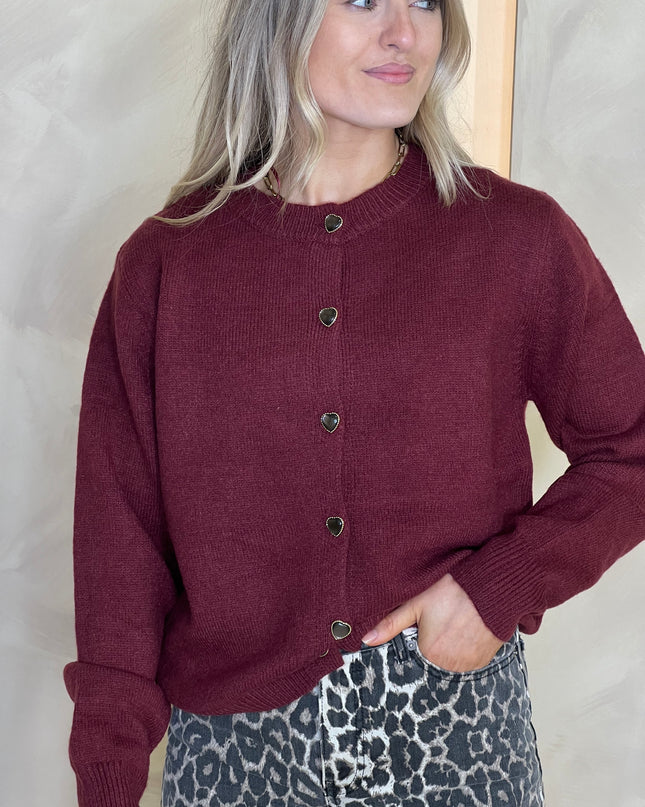 Button Up Cardigan - Burgundy