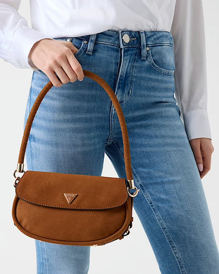 Guess Danya Flap Suede Shoulder Bag - Cognac