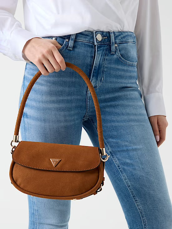 Guess Danya Flap Suede Shoulder Bag - Cognac