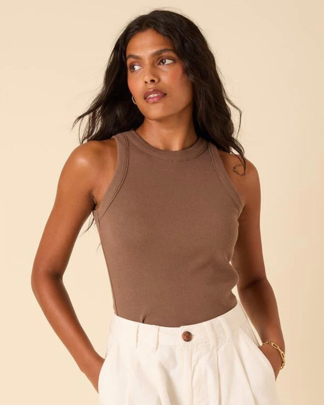 Ribbed Racer Vest - Brown