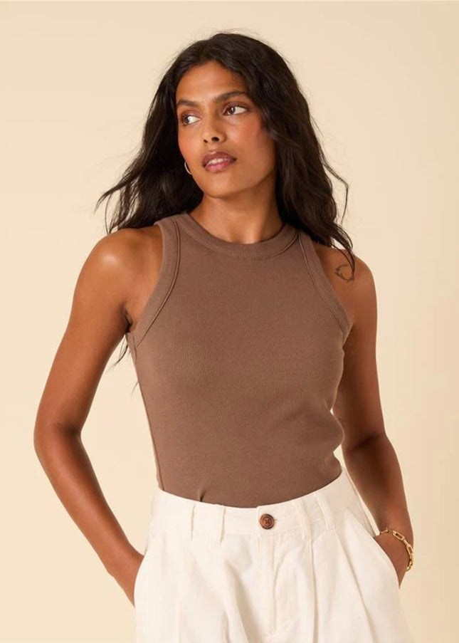 Ribbed Racer Vest - Brown