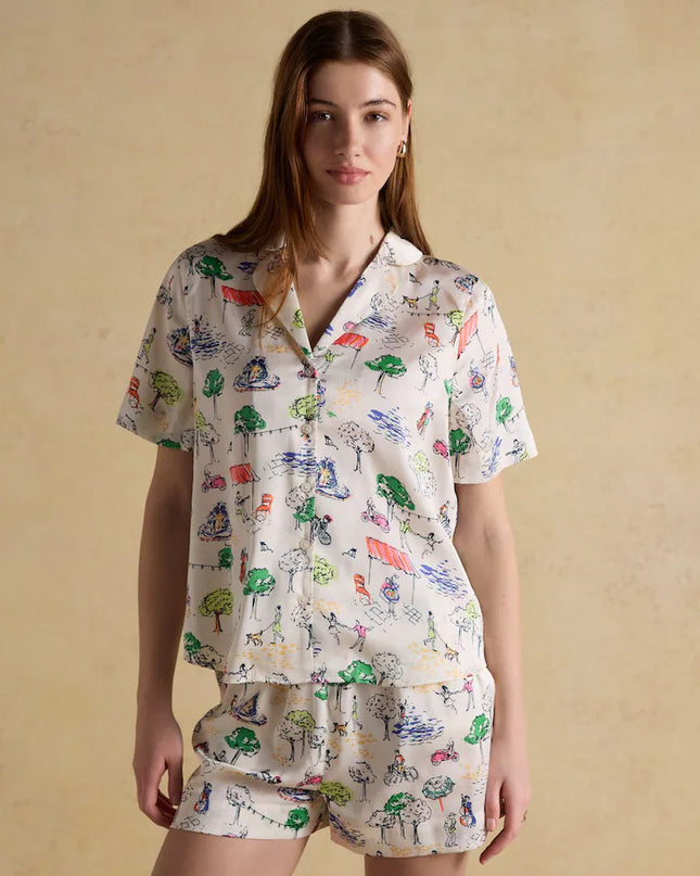 Natalia Scene Short Satin Pyjama Set - Cream