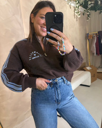 LA Knit Quarter Zip - Brown/Blue