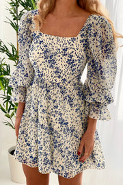 Arianna Square Neck Floral Mini Dress - Blue Print