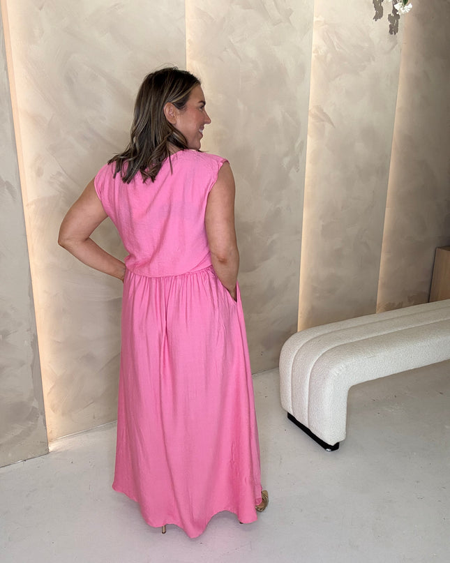 Balloon Hem Top and Midi Skirt Co-Ord -  Pink