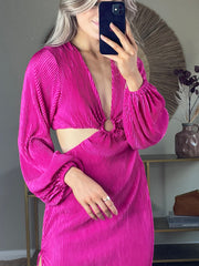 Sara Plisse Dress - Pink