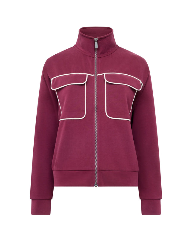 French Connection Wren Jersey Zip Up Sweatshirt - Berry Red