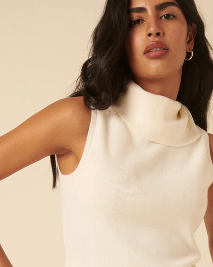 Ribbed Knitted Roll Neck Vest Top - White