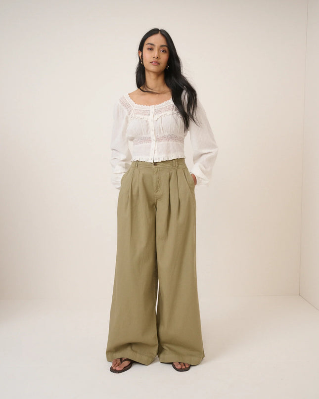 PETITE Archie Pleated Wide Leg Trousers - Green
