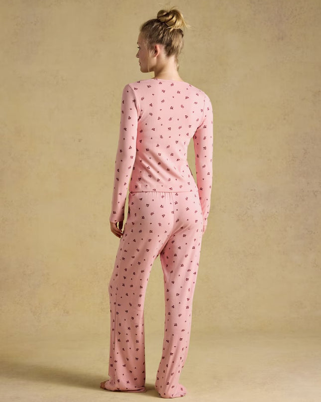 Joules Pointelle Floral Pyjama Set - Pink