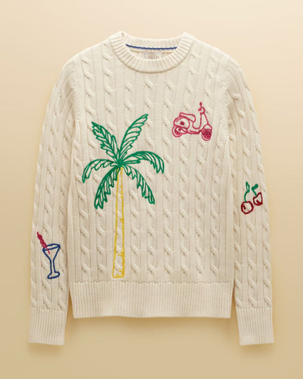 Embroidered Cable Knit Jumper - Cream