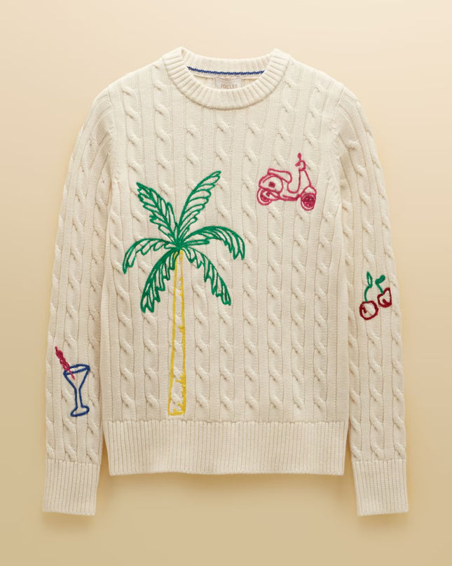 Embroidered Cable Knit Jumper - Cream