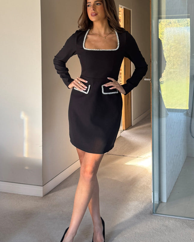 Amaranta Square Neck Mini Dress - Black