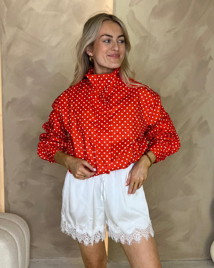 Funnel Neck Bomber Jacket - Red Polka Dot