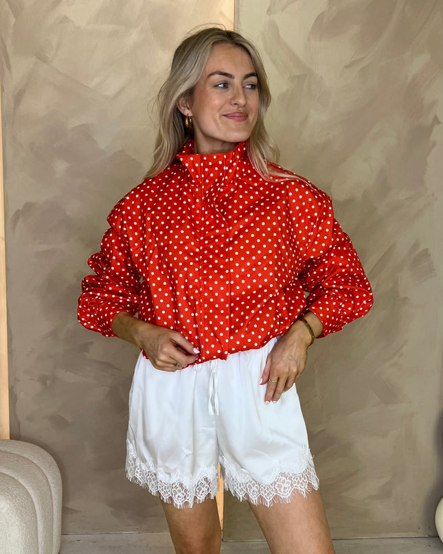 Funnel Neck Bomber Jacket - Red Polka Dot