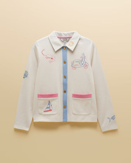 Ribbed Embroidered Jersey Cardigan - Cream