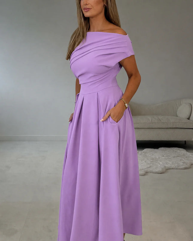 Betty Asymmetric Neckline Skater Midi - Lavender