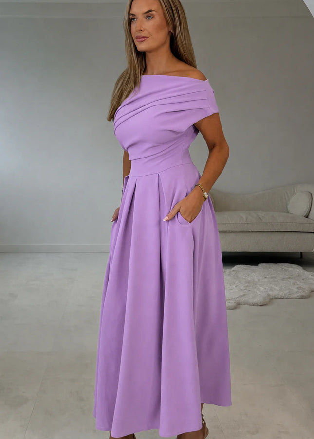 Betty Asymmetric Neckline Skater Midi - Lavender