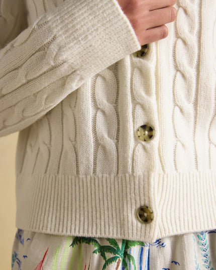 Joules Cable Knit Button Up Cardigan - Cream