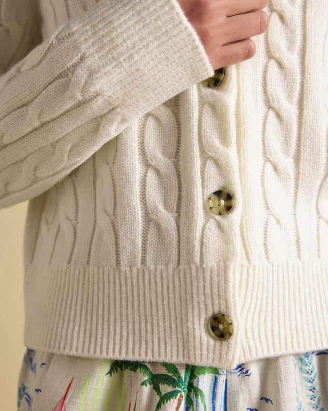 Joules Cable Knit Button Up Cardigan - Cream