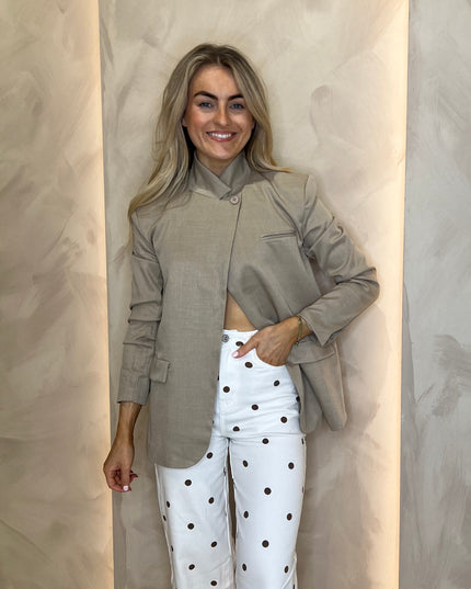 High Neck Blazer - Beige